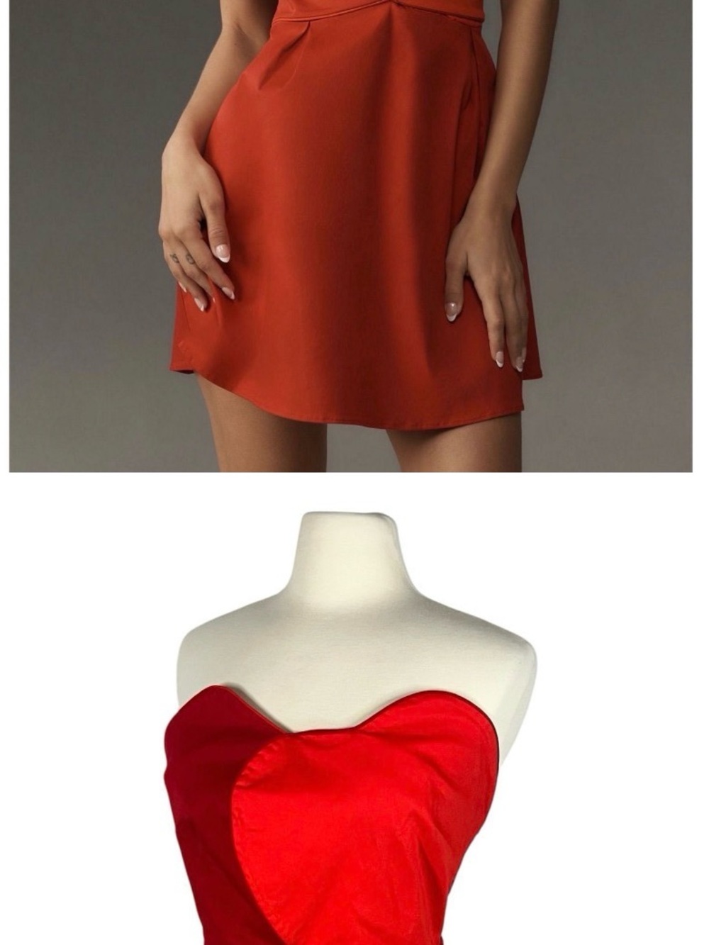 Farm Rio by Anthropologie Strapless Mini Heart Dress in Red and Burnt Orange